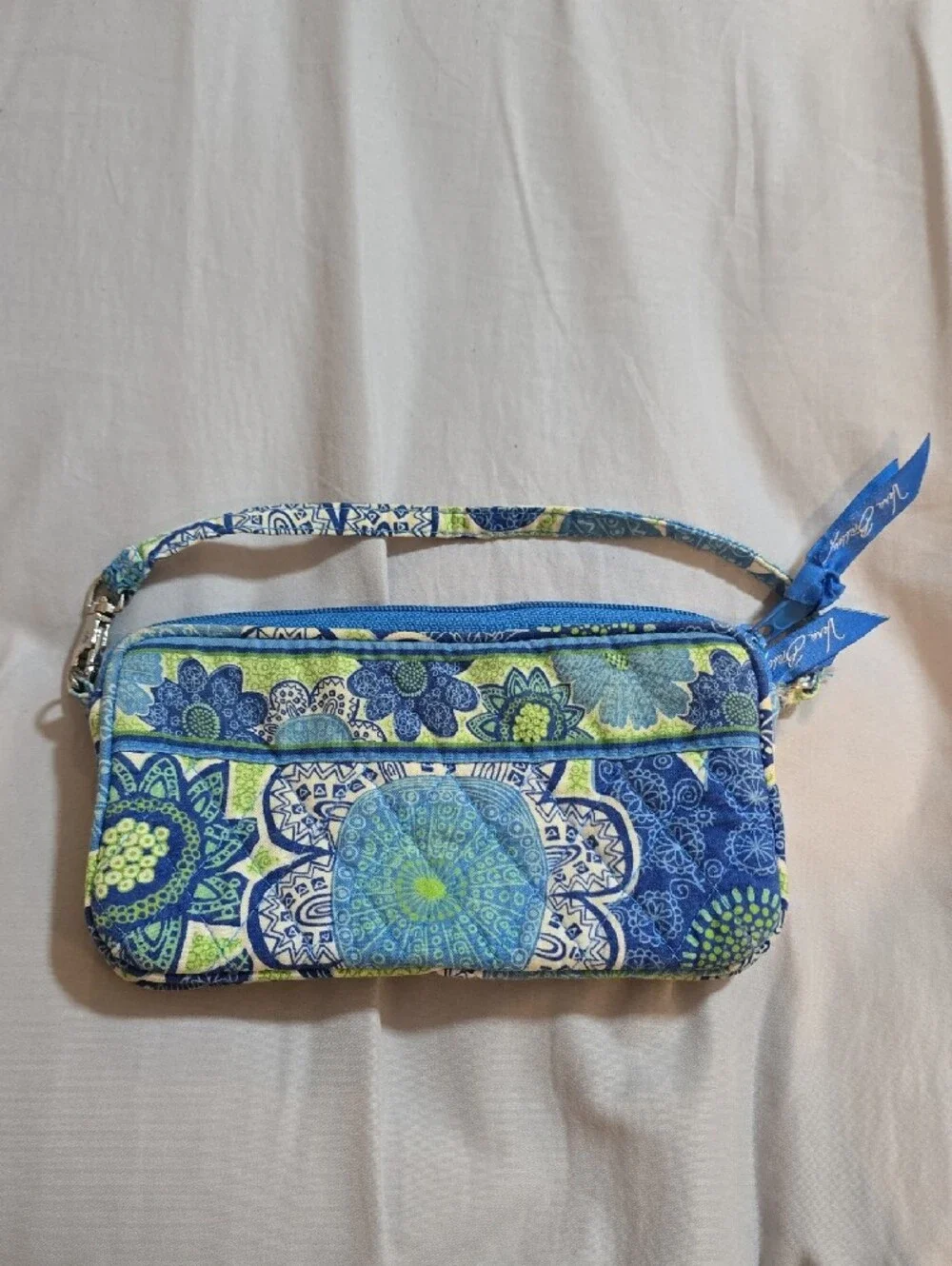 Vera Bradley Blue & Lime Floral Quilted Wristlet Crossbody